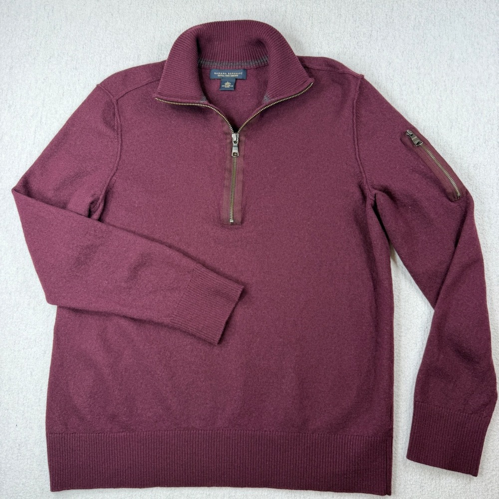 Banana Republic Mens Burgundy Merino Wool Quarter Zip Sweater 783643-01 Large
